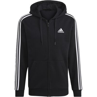 Adidas Sportswear Mens Essentials Fleece 3-Stripes Full-Zip Hoodie - Black Cotton - Size Small Adidas Sportswear Mens Essentials Fleece 3-Stripes Full-Zip Hoodie - Black Cotton - Size Small