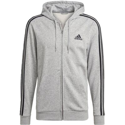 Adidas Men’s 3 Stripe French Terry Hoodie - Medium Grey Heather/Black - Hoodies & Sweatshirts Adidas Men’s 3 Stripe French Terry Hoodie - Medium Grey Heather/Black - Hoodies & Sweatshirts