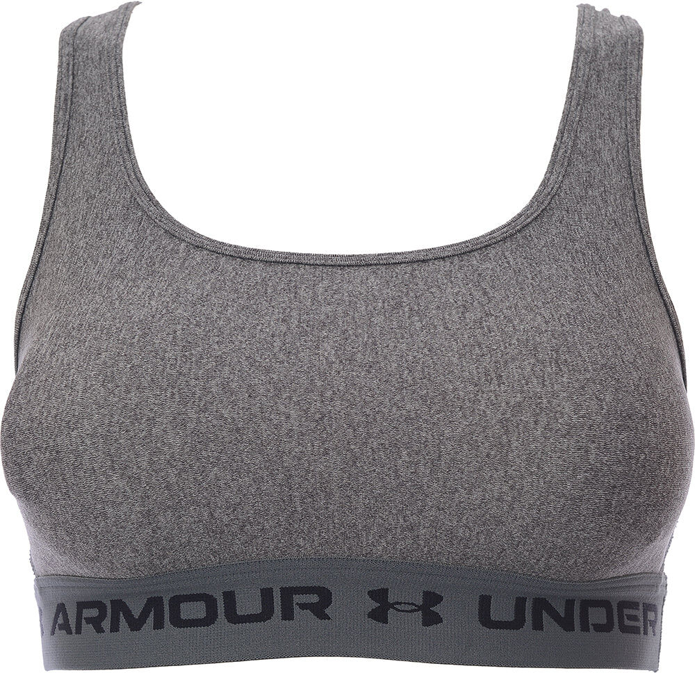 Under Armour Womens Charcoal Heather Training Crossback Mid Support Sports Bra - Grey Spandex - Size X-Small