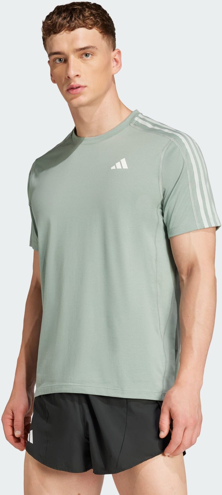 Adidas Performance Mens Own The Run 3-Stripes Tee - Green Recycled Material - Size X-Small