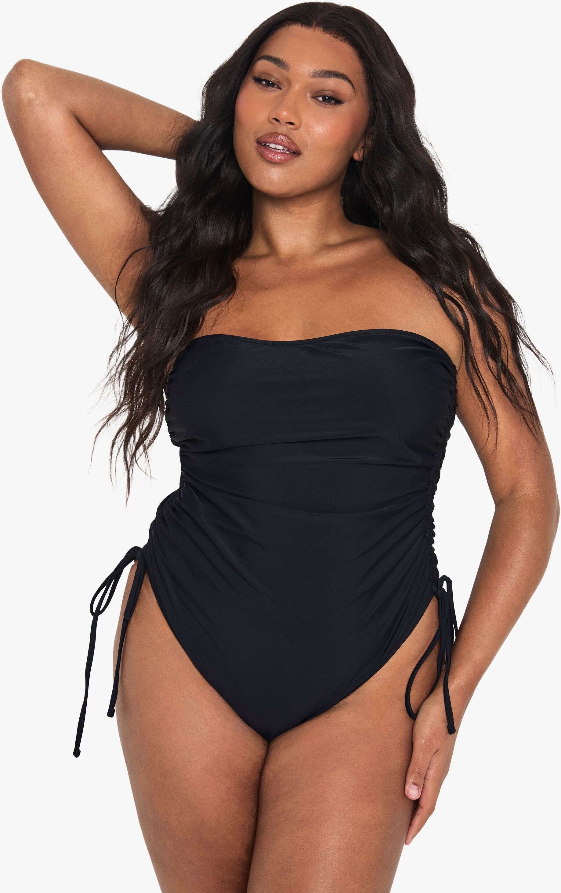 Boohoo Womens Plus Swimwear Essentials Ruched Tummy Control Swimsuit - Black Polyamide - Size 22 Uk