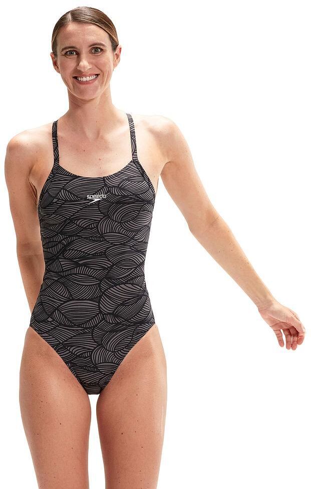 Speedo Womens/ladies All-Over Print Cross Back One Piece Swimsuit (Black) - Size 16 Uk