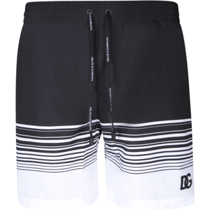 Dolce & Gabbana Mens Stripped Drawstring Swim Shorts In Black/white - Size Small