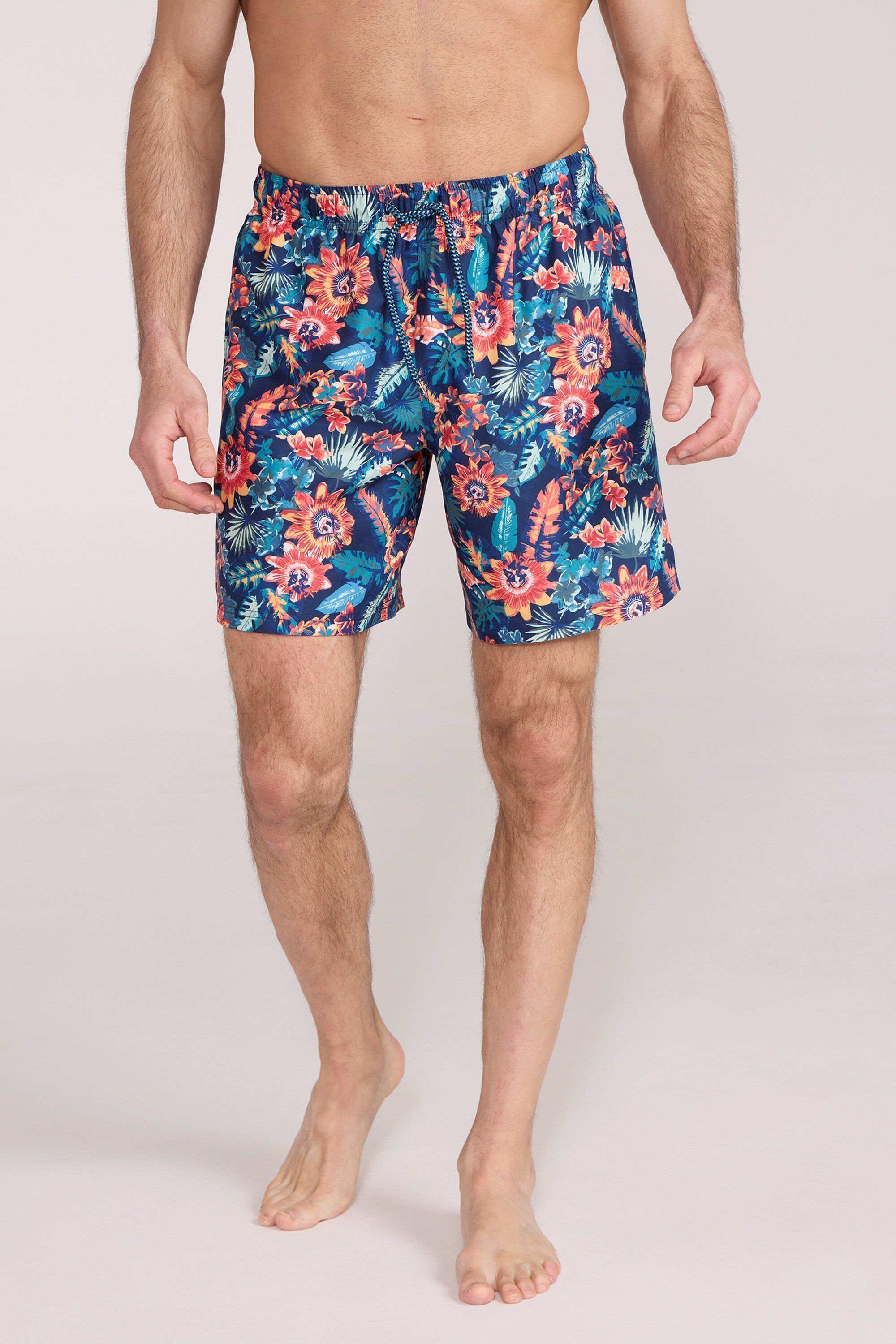 Mountain Warehouse 'Aruba' Mens Printed Swim Shorts Drawstring Quick Drying Swimming Trunks Coral - Size Medium