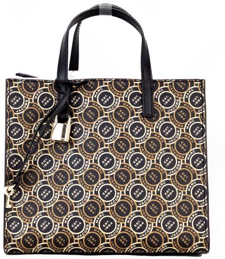 Marc Jacobs Womens Mini Grind Signet Printed Leather Crossbody Tote Handbag Purse - Black - One Size