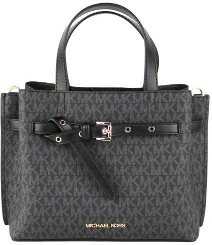 Michael Kors Womens Emilia Small Black Signature Pvc Satchel Crossbody Handbag Purse - One Size