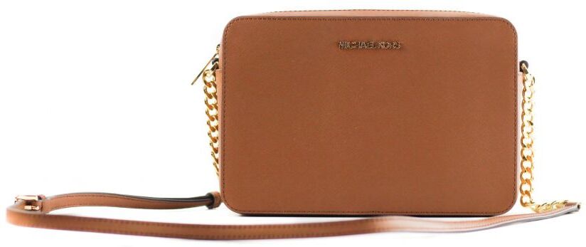 Michael Kors Womens Jet Set Large East West Saffiano Leather Crossbody Bag Handbag (Luggage Solid/gold) - Brown - One Size