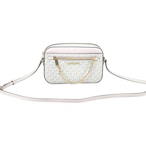 Michael Kors Womens Jet Set Item Large East West Signature Leather Zip Chain Crossbody Handbag (Vanilla Pvc/powder Blush) - Off-White - One Size