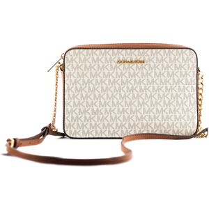 Michael Kors Womens Jet Set Large East West Saffiano Leather Crossbody Bag Handbag (Vanilla Signature) - Off-White - One Size