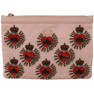 Dolce & Gabbana Womens Clutch Pink D&g Logo Devotion Heart Nylon Pouch Wallet Leather - One Size