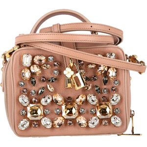 Dolce & Gabbana Pre-Owned Womens & Grained Dauphine Crystal Embellished Box Bag In Beige Leather - One Size
