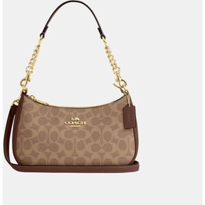 Coach Womens Teri Shoulder Bag In Signature Canvas With Chain Strap - Brown - One Size Coach Womens Teri Shoulder Bag In Signature Canvas With Chain Strap - Brown - One Size