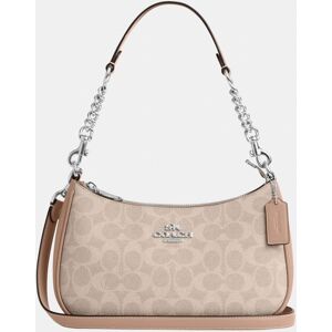 Coach Womens Teri Shoulder Bag In Signature Canvas With Chain Strap - Beige - One Size Coach Womens Teri Shoulder Bag In Signature Canvas With Chain Strap - Beige - One Size