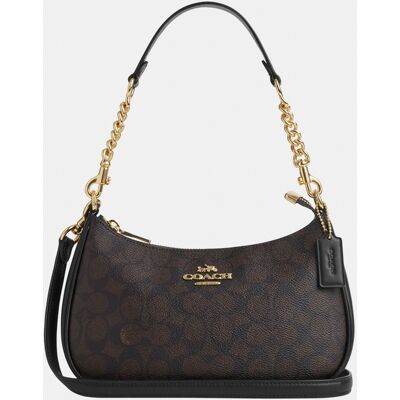 Coach Womens Teri Shoulder Bag In Signature Canvas With Chain Strap - Beige - One Size Coach Womens Teri Shoulder Bag In Signature Canvas With Chain Strap - Beige - One Size