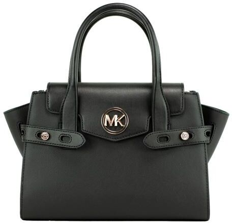 Michael Kors Womens Car Medium Black Gold Saffiano Leather Satchel Handbag Purse Bag - One Size
