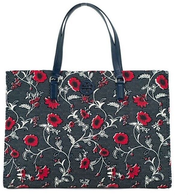 Tory Burch Womens Medium Nylon Retro Batik Print Shoulder Tote Handbag - Navy/red - One Size