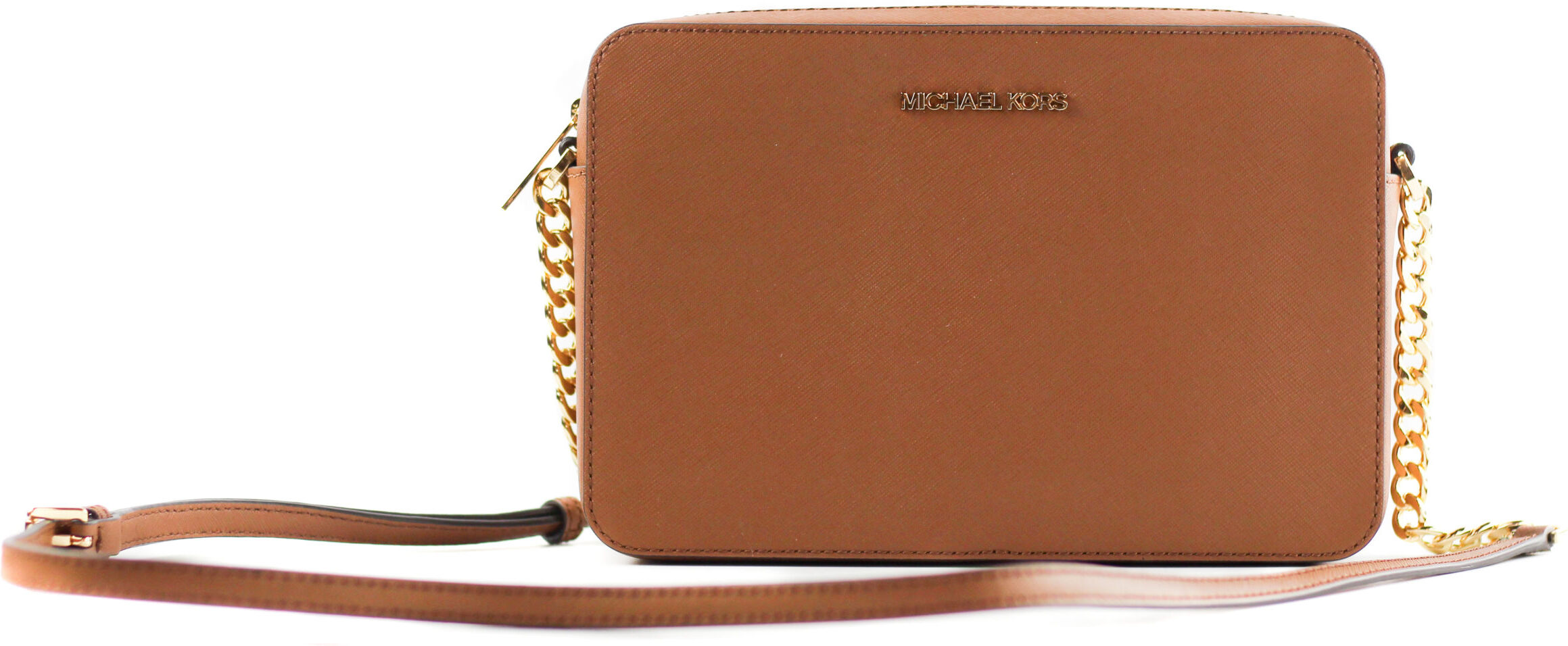 Michael Kors Womens Jet Set Large East West Saffiano Leather Crossbody Bag Handbag (Luggage Solid/gold) - Brown - One Size