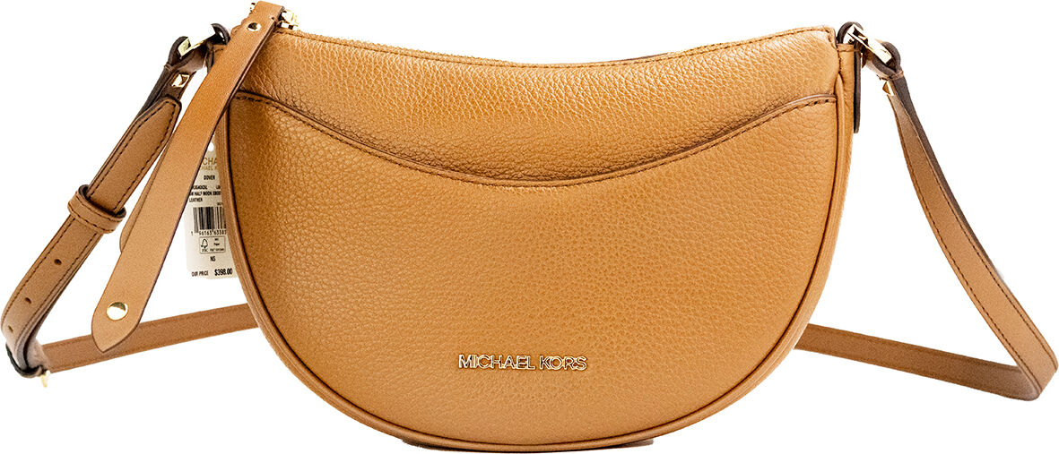 Michael Kors Womens Dover Small Luggage Pebbled Leather Half Moon Crossbody Bag Purse - Tan - One Size