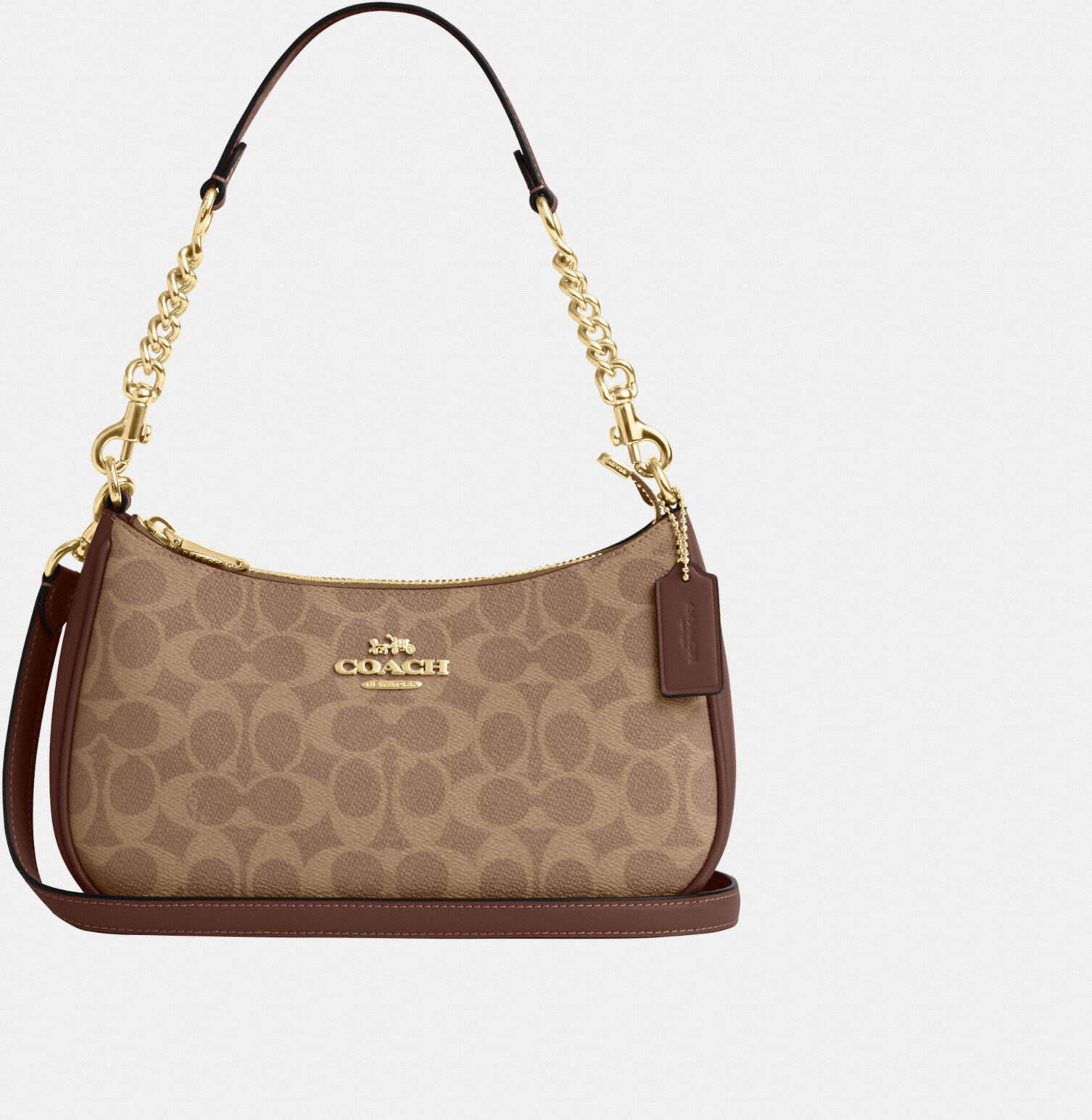 Coach Womens Teri Shoulder Bag In Signature Canvas With Chain Strap - Brown - One Size