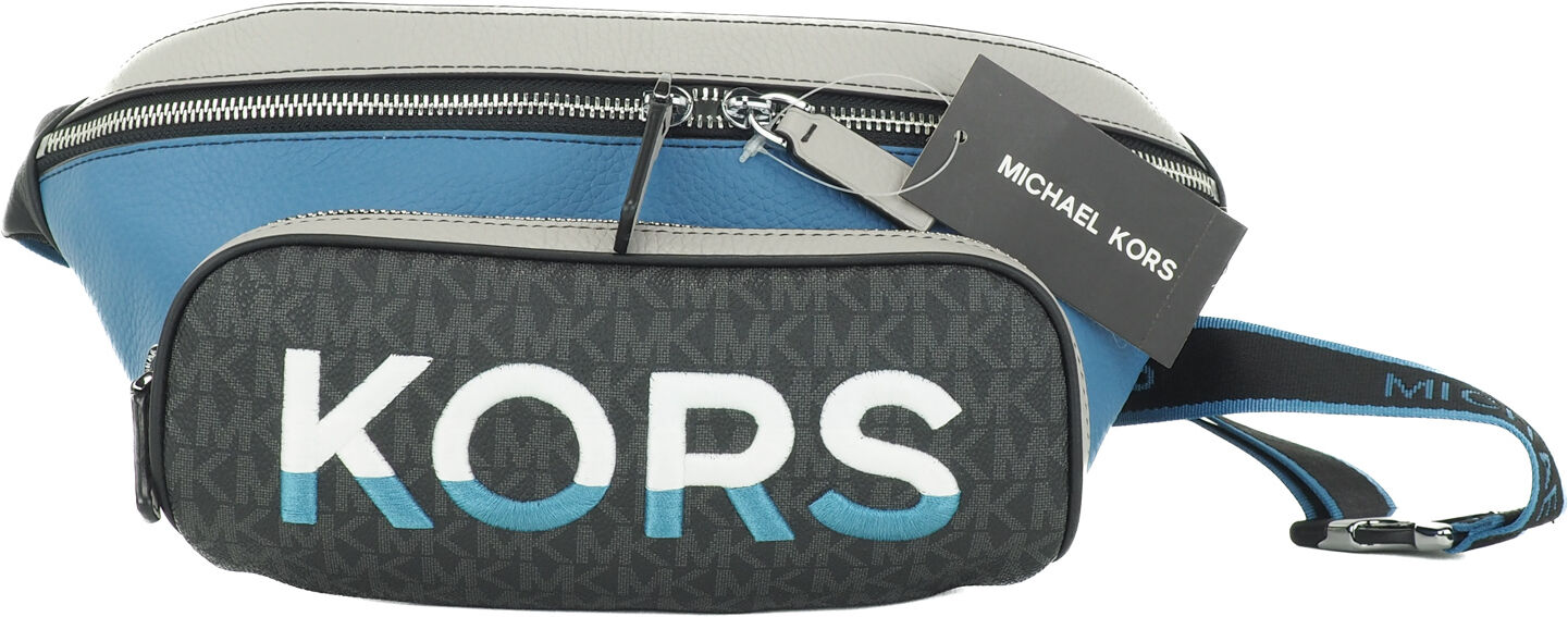 Michael Kors Womens Cooper Large Blue Multi Leather Embroidered Logo Utility Belt Bag - One Size