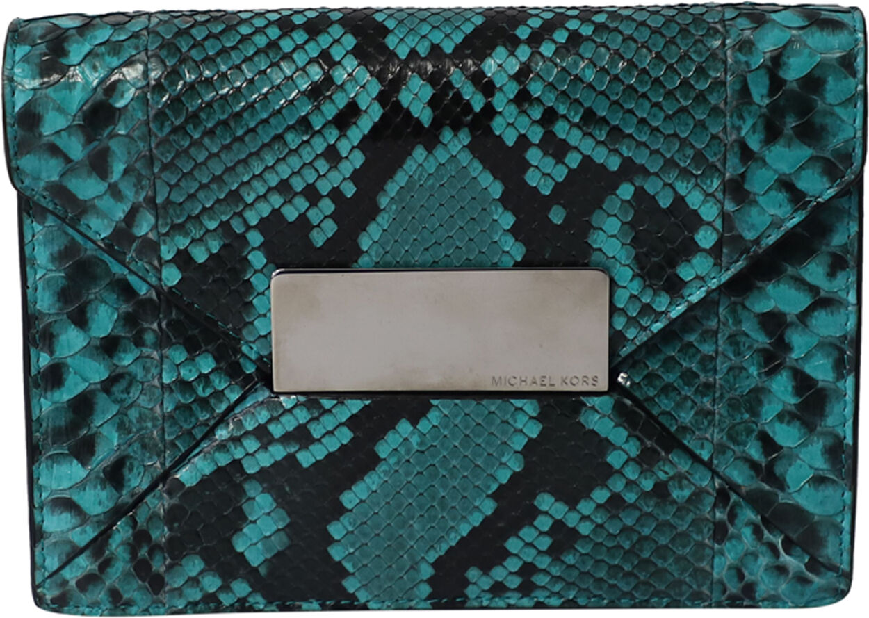 Michael Kors Pre-Owned Womens Snakeskin Embossed Clutch Bag In Green Leather Leather (Archived) - One Size