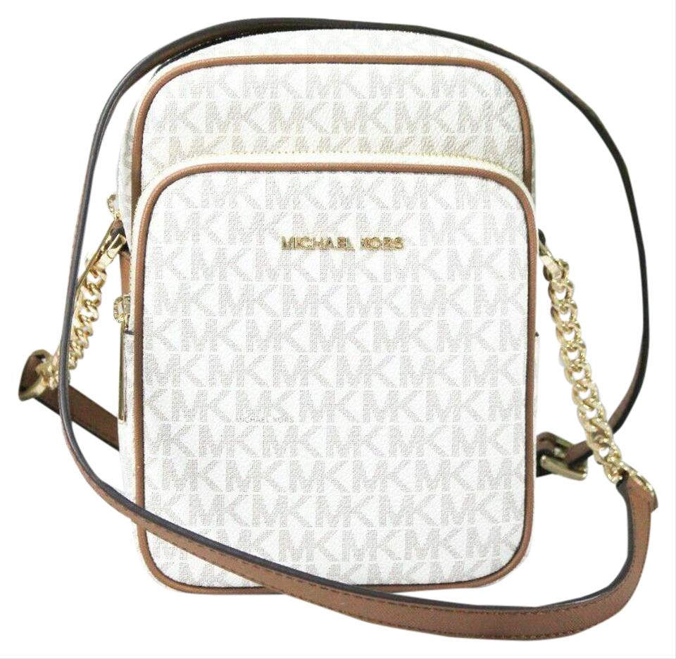 Michael Kors Womens Jet Set Travel Signature Medium Logo Chain Crossbody Flight Bag - Off-White Leather - One Size