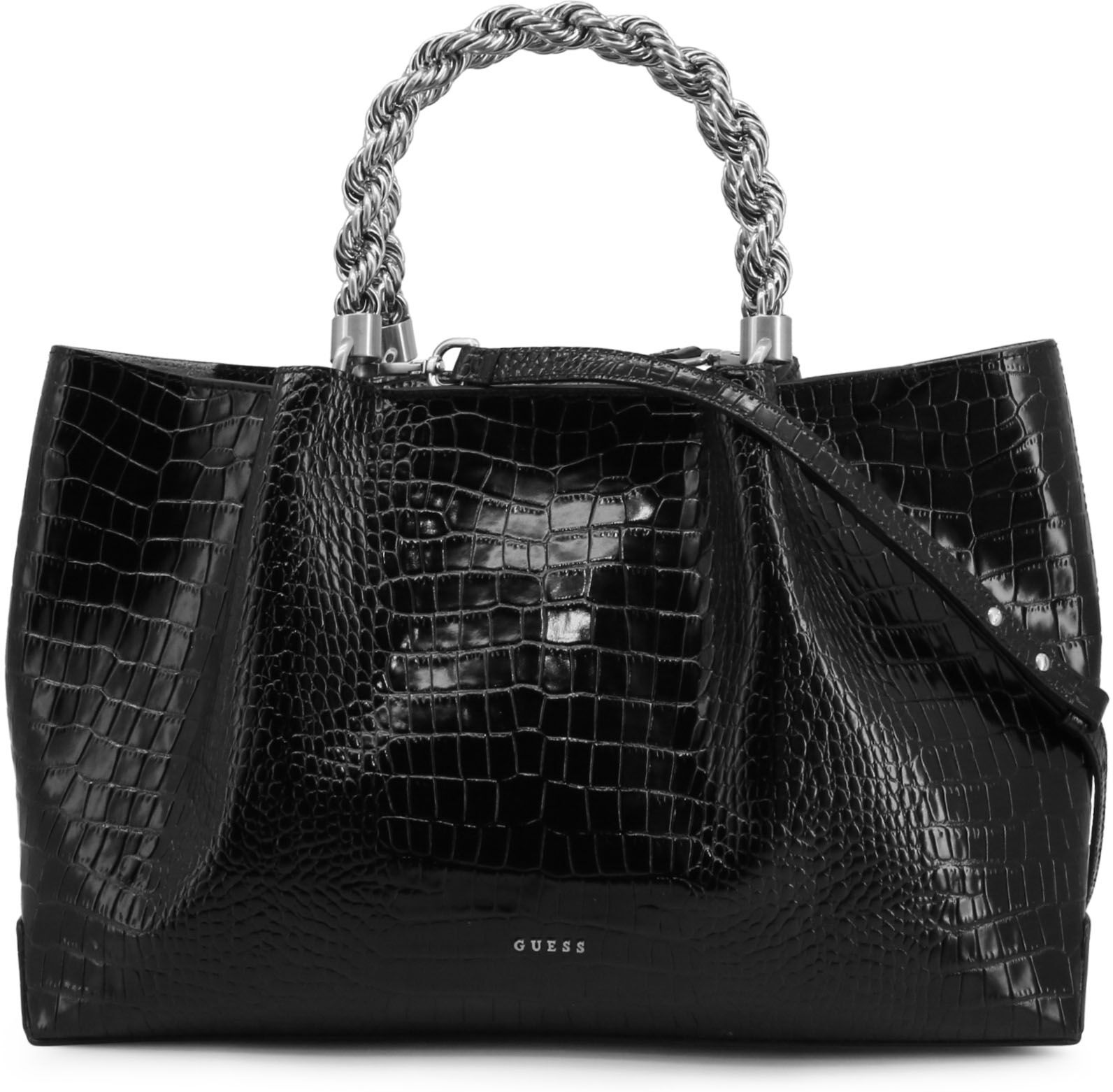 Guess Womens Leather Zip Fastening Shopping Bag With Removable Shoulder Strap In Black - One Size