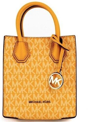 Michael Kors Womens Mercer Xs Honeycomb Gold Signature Pvc North South Shopper Crossbody Bag - Beige - One Size