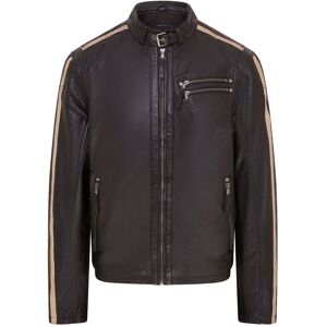 Infinity Leather Mens Striped Cafe Racer Biker Jacket - Alta - Black Lamb Leather - Size Small