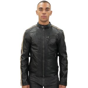 Infinity Leather Mens Cafe Racing Striped Jacket-Marseille - Black Nappa Leather - Size 2xl
