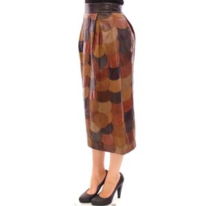 Dolce & Gabbana Womens Brown Patchwork Leather Straight Skirt Lamb Leather - Size It 38 (Womens)