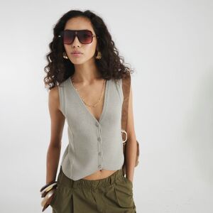 River Island Womens Waistcoat Grey Lace Back Crochet - Light Grey Cotton - Size Large