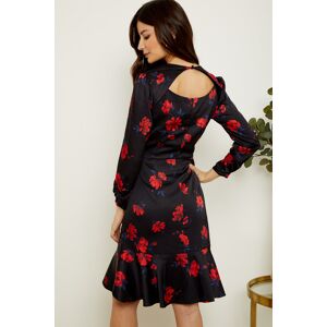 Sosandar Womens Black & Red Floral Print Fit & Flare Dress - Size 10 Uk Sosandar Womens Black & Red Floral Print Fit & Flare Dress - Size 10 Uk