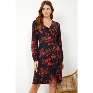 Sosandar Womens Black & Red Floral Print Ruched Faux Wrap Dress - Size 10 Uk Sosandar Womens Black & Red Floral Print Ruched Faux Wrap Dress - Size 10 Uk