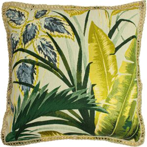 Furn. Amazonia Tropical Floral Bordered Feather Filled Cushion - Green - One Size Furn. Amazonia Tropical Floral Bordered Feather Filled Cushion - Green - One Size