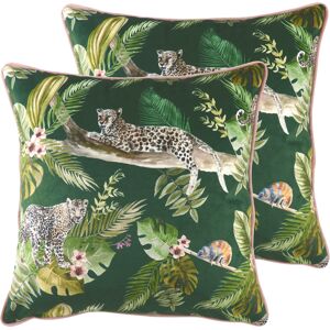 Evans Lichfield Jungle Leopard Cushions (Twin Pack) - Green - Size 43 Cm X 43 Cm Evans Lichfield Jungle Leopard Cushions (Twin Pack) - Green - Size 43 Cm X 43 Cm