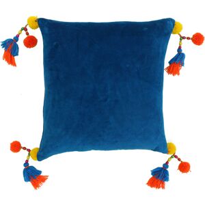 Paoletti Poco Velvet Tasselled Cushion Cover - Teal Cotton - One Size Paoletti Poco Velvet Tasselled Cushion Cover - Teal Cotton - One Size