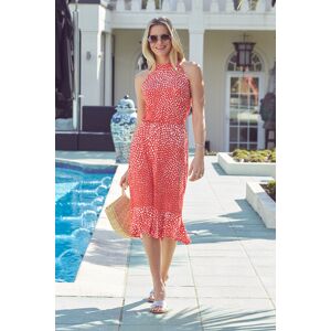 Sosandar Womens Red & White Spot Print Stretch Waist Midi Jersey Dress - Orange - Size 6 Uk Sosandar Womens Red & White Spot Print Stretch Waist Midi Jersey Dress - Orange - Size 6 Uk
