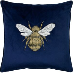 Paoletti Hortus Embroidered Bee Piped Velvet Cushion Cover - Navy - One Size Paoletti Hortus Embroidered Bee Piped Velvet Cushion Cover - Navy - One Size
