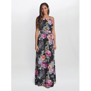 Gina Bacconi Womens Claudia Printed Halter Maxi Dress With Belt - Black - Size 10 Uk Gina Bacconi Womens Claudia Printed Halter Maxi Dress With Belt - Black - Size 10 Uk