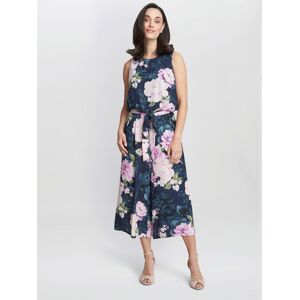Gina Bacconi Womens Hope Printed Cropped Jumpsuit With Tie Belt - Navy - Size 12 Uk Gina Bacconi Womens Hope Printed Cropped Jumpsuit With Tie Belt - Navy - Size 12 Uk