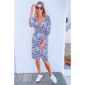 Sosandar Womens White & Black Animal Print Faux Wrap Dress - Size 6 Uk Sosandar Womens White & Black Animal Print Faux Wrap Dress - Size 6 Uk