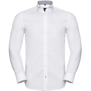 Russell Athletic Collection Mens Long Sleeve Contrast Herringbone Shirt (White/silver) - Size 18.5r Russell Athletic Collection Mens Long Sleeve Contrast Herringbone Shirt (White/silver) - Size 18.5r