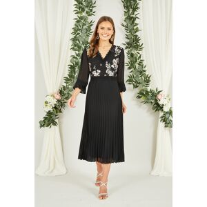 Yumi Womens Black Embroidered Panel Midi Dress With Pleats - Size 10 Uk Yumi Womens Black Embroidered Panel Midi Dress With Pleats - Size 10 Uk