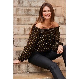 Sosandar Womens Black & Gold Metallic Spot Bardot Top - Size 8 Uk Sosandar Womens Black & Gold Metallic Spot Bardot Top - Size 8 Uk