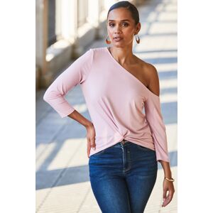 Sosandar Womens Pale Pink One Shoulder Twist Front Jersey Top - Size 8 Uk Sosandar Womens Pale Pink One Shoulder Twist Front Jersey Top - Size 8 Uk