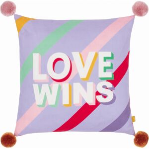 Furn. Pompoms Love Wins Printed Feather Filled Cushion - Lilac - One Size Furn. Pompoms Love Wins Printed Feather Filled Cushion - Lilac - One Size