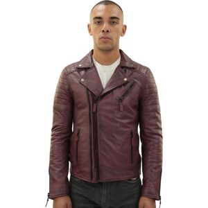 Infinity Leather Mens Brando Double Cross Zip Biker Jacket-Casablanca - Burgundy - Size X-Small Infinity Leather Mens Brando Double Cross Zip Biker Jacket-Casablanca - Burgundy - Size X-Small
