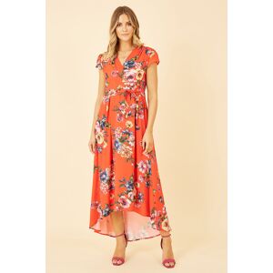 Mela London Womens Orange Floral Wrap Dip Hem Dress - Size 10 Uk Mela London Womens Orange Floral Wrap Dip Hem Dress - Size 10 Uk