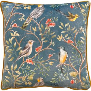 Wylder Tropics Orient Chinoiserie Birds Piped Velvet Cushion Cover - Blue - One Size Wylder Tropics Orient Chinoiserie Birds Piped Velvet Cushion Cover - Blue - One Size